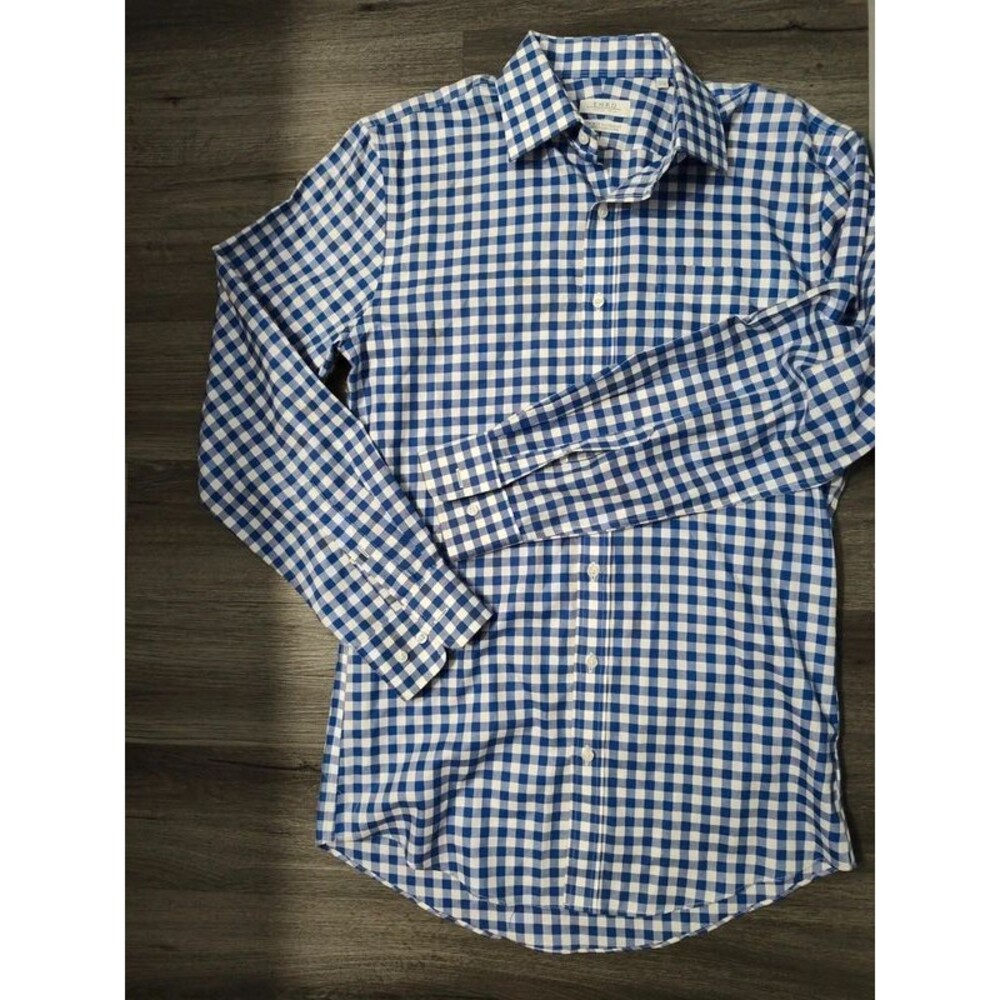Enro non-iron tailored cotton 15.5,34-35 blue white men's button up formal shirt